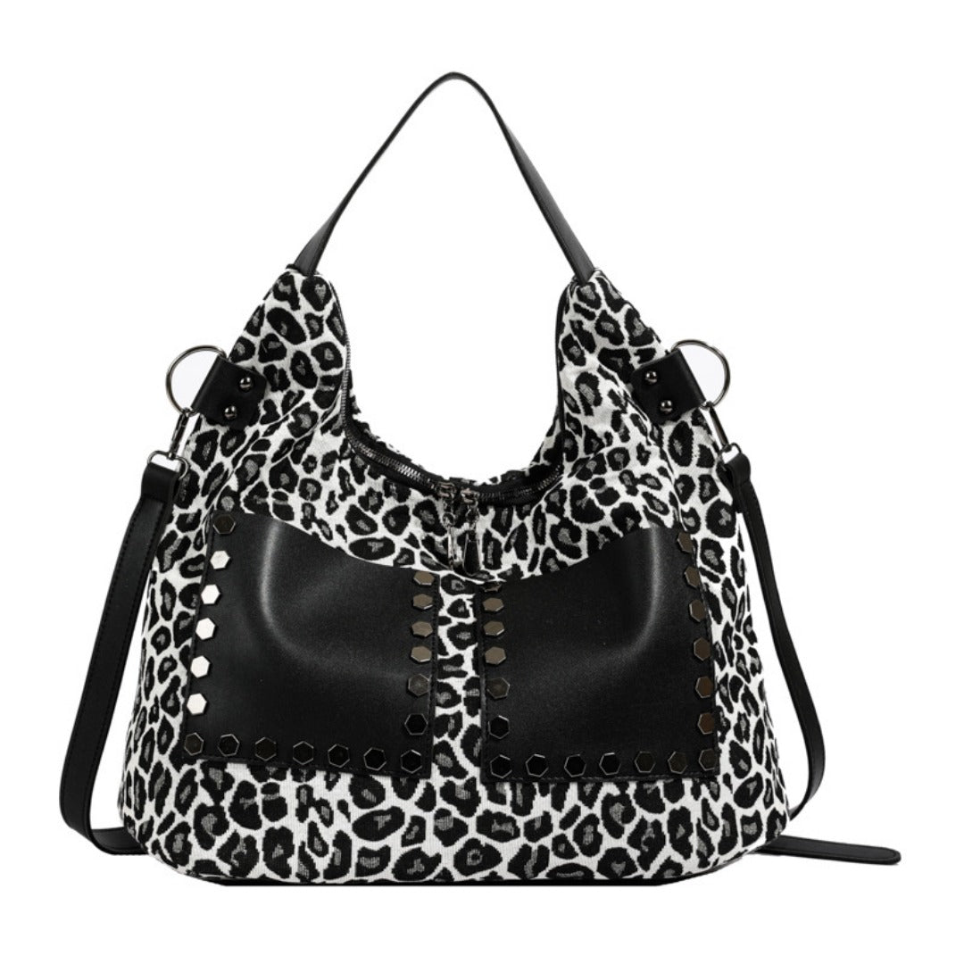 Ladies leopard print large capacity tote bag, vintage hobo bag casual, shoulder bag with crossbody strap, bag underarm bag women - SJB-DIAMOND ELITES