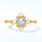 Japanese Light Luxury Natural Blue Topaz Geometric Ring