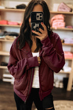 Waffle Zip Up Snap Button Hooded Jacket THRIXINE