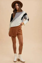 Annie Wear Color Block Drop Shoulder Sweater - Trendy & Comfortable - SJB-DIAMOND ELITES