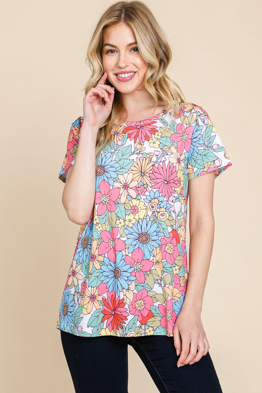 BOMBOM Floral Short Sleeve T-Shirt Lootquake LLC