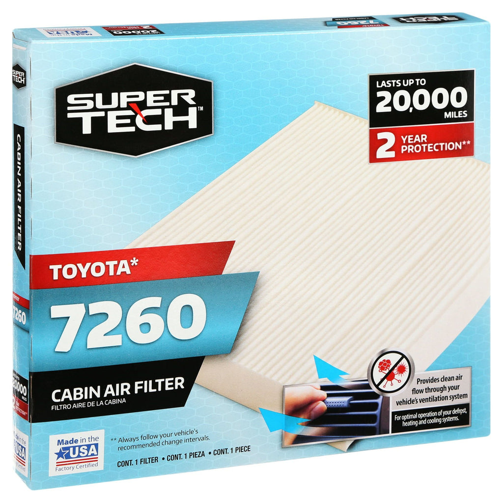 SuperTech Cabin Air Filter, 7260, Replacement Cabin Filter for Toyota