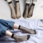 3 Pairs Women's Plus Sexy Socks, Plus Size Elastic Hollow Out Fishnet Breathable Short Socks Lootquake LLC