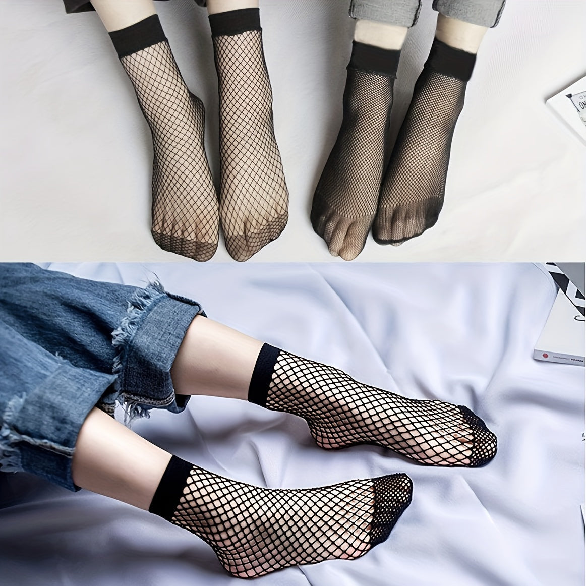3 Pairs Women's Plus Sexy Socks, Plus Size Elastic Hollow Out Fishnet Breathable Short Socks Lootquake LLC