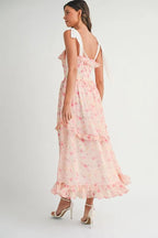 Floral Printed Shoulder Strap Midi Dress For Women – Floral Midi Dress, Shoulder Strap Dress, Ruffled Midi Dress, Feminine Floral Dress, Elegant Occasion Dress