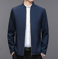 Men's Stand Collar Casual Jacket - Lightweight Middle-Aged Outerwear (Blue/Black/Brown, Sizes 170-195cm) Pi-Mart
