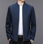 Men's Stand Collar Casual Jacket - Lightweight Middle-Aged Outerwear (Blue/Black/Brown, Sizes 170-195cm) Pi-Mart