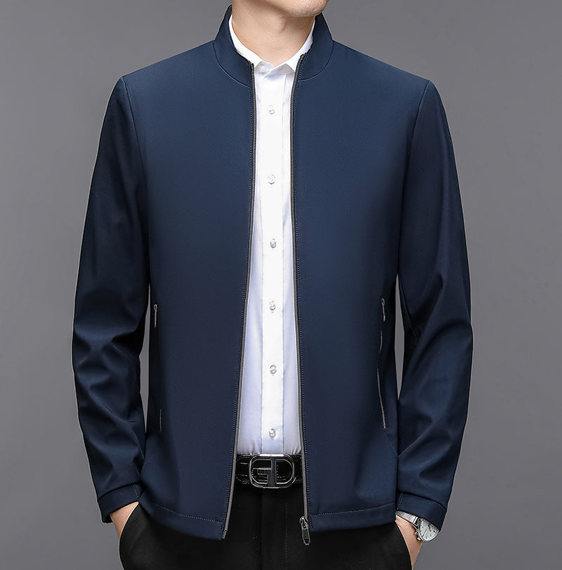 Men's Stand Collar Casual Jacket - Lightweight Middle-Aged Outerwear (Blue/Black/Brown, Sizes 170-195cm) Pi-Mart