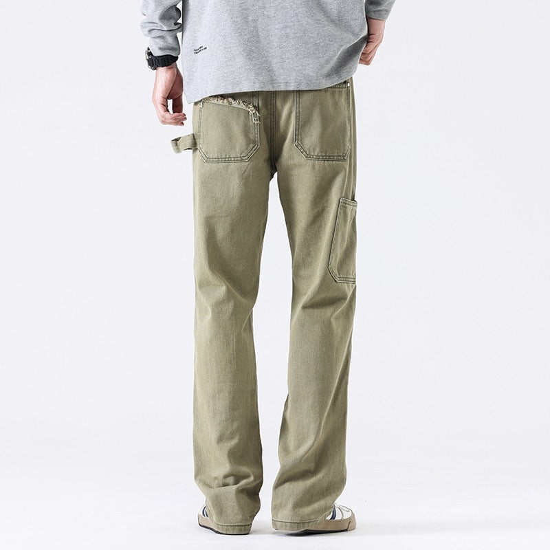 American High Street Vibe Wind Washed Distressed Army Green Jeans Lootquake LLC