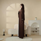 Poet Sleeve Satin Open Abaya With Matching Belt and Hijab (MOA009) Mariam's Collection