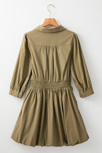 Elegant Green Sleeve Mini Dress Timeless Smocked Design Vintage Dress For Women