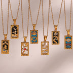 Fashion Tarot Necklace With Rhinestones Diamond Set Pendant Stainless Steel Rectangular Drip Necklace Jewelry Pi-Mart
