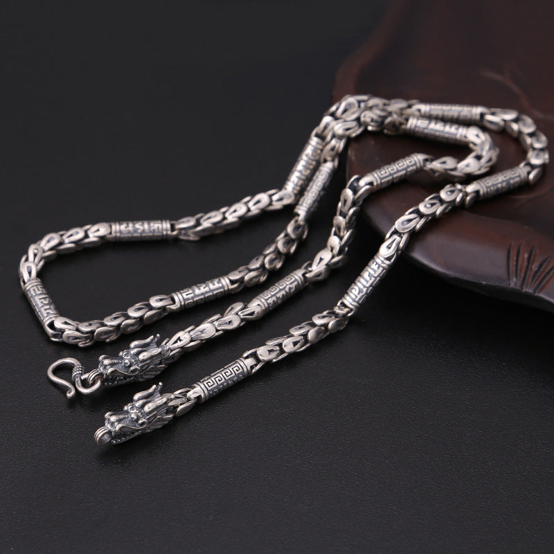 S925 Sterling Silver Men's Classic Vintage Thai Silver Necklace Pi-Mart