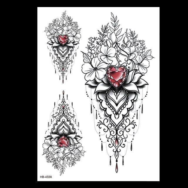 49 Sheets Waterproof Temporary Black Sketches Flowers Tattoo Stickers Flower Rose Tattoos For Women Adults Stevvex