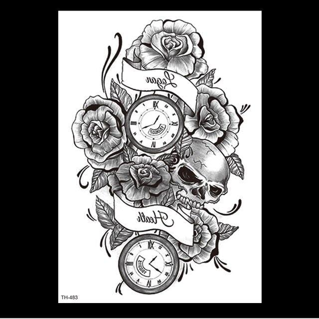 49 Sheets Waterproof Temporary Black Sketches Flowers Tattoo Stickers Flower Rose Tattoos For Women Adults Stevvex
