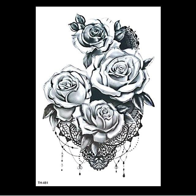 49 Sheets Waterproof Temporary Black Sketches Flowers Tattoo Stickers Flower Rose Tattoos For Women Adults Stevvex