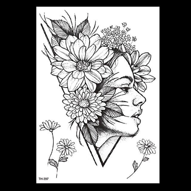 49 Sheets Waterproof Temporary Black Sketches Flowers Tattoo Stickers Flower Rose Tattoos For Women Adults Stevvex