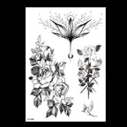 49 Sheets Waterproof Temporary Black Sketches Flowers Tattoo Stickers Flower Rose Tattoos For Women Adults Stevvex