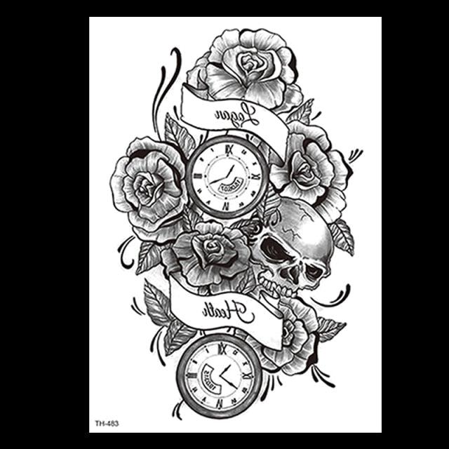 49 Sheets Waterproof Temporary Black Sketches Flowers Tattoo Stickers Flower Rose Tattoos For Women Adults Stevvex