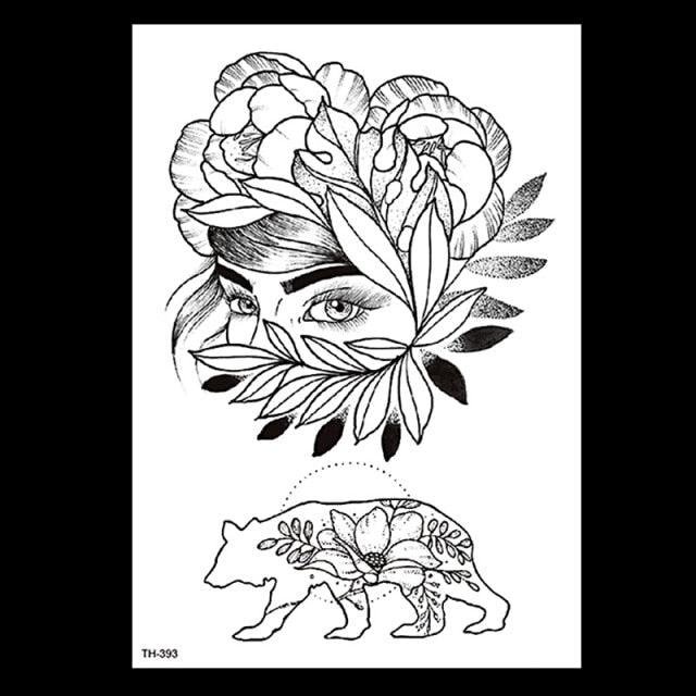 49 Sheets Waterproof Temporary Black Sketches Flowers Tattoo Stickers Flower Rose Tattoos For Women Adults Stevvex