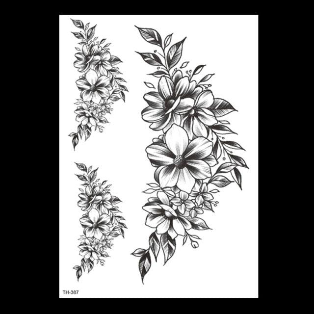 49 Sheets Waterproof Temporary Black Sketches Flowers Tattoo Stickers Flower Rose Tattoos For Women Adults Stevvex