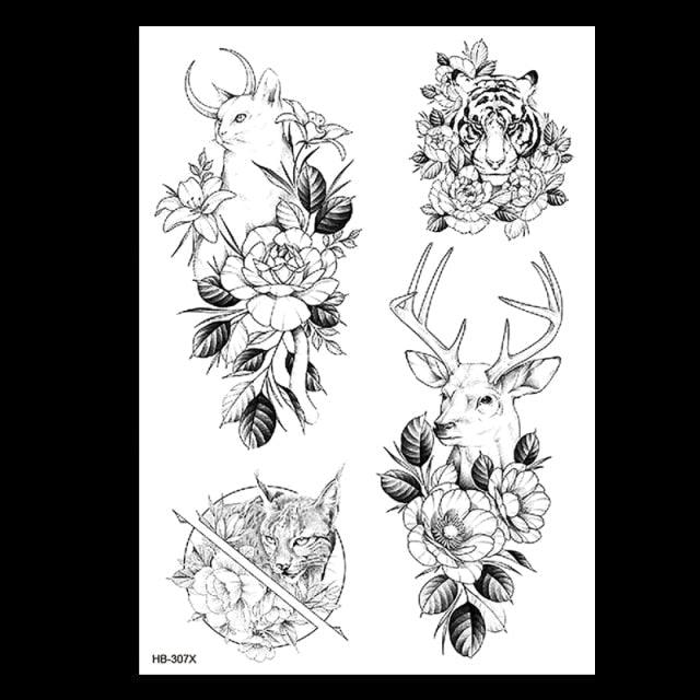 49 Sheets Waterproof Temporary Black Sketches Flowers Tattoo Stickers Flower Rose Tattoos For Women Adults Stevvex