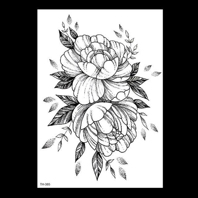 49 Sheets Waterproof Temporary Black Sketches Flowers Tattoo Stickers Flower Rose Tattoos For Women Adults Stevvex