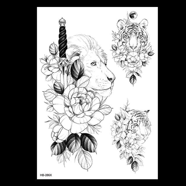 49 Sheets Waterproof Temporary Black Sketches Flowers Tattoo Stickers Flower Rose Tattoos For Women Adults Stevvex