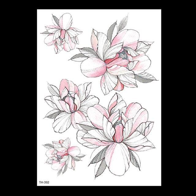 49 Sheets Waterproof Temporary Black Sketches Flowers Tattoo Stickers Flower Rose Tattoos For Women Adults Stevvex