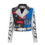 Graffiti Print Coat Short Coat Slim Leather Motorcycle Leather Jacket Pi-Mart