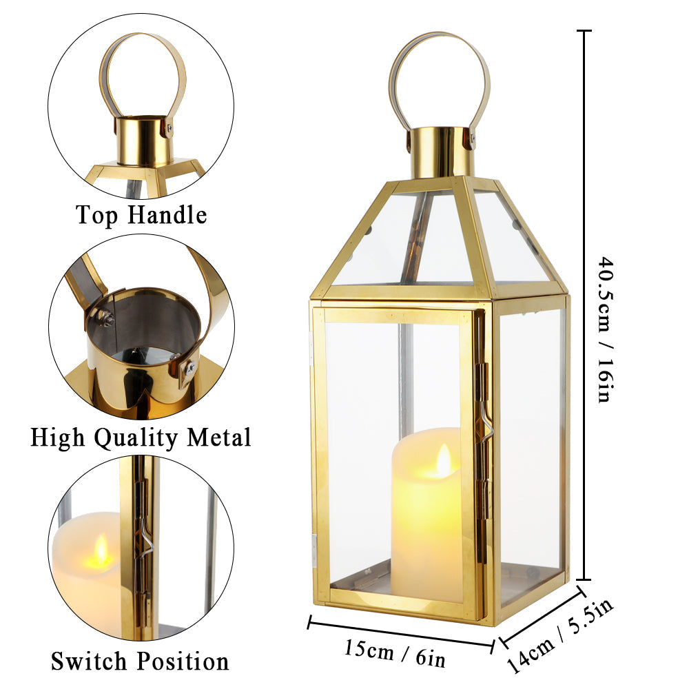 16"High Stainless Steel Candle Lanterns(Gold） Lootquake LLC