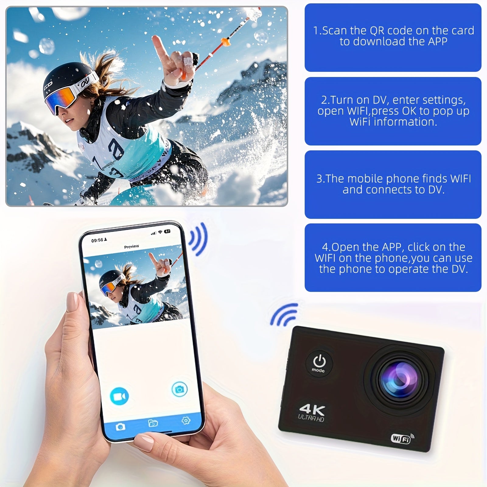 Action Camera 4K30fps with 32G Memory Card, HD Camera 131ft Underwater Cameras 20MP Pre-recording WiFi Camera 170° Remote Control Sports Cameras with Helmet Mount Accessories Kits, The Ideal Gift for Friends And Family Lootquake LLC
