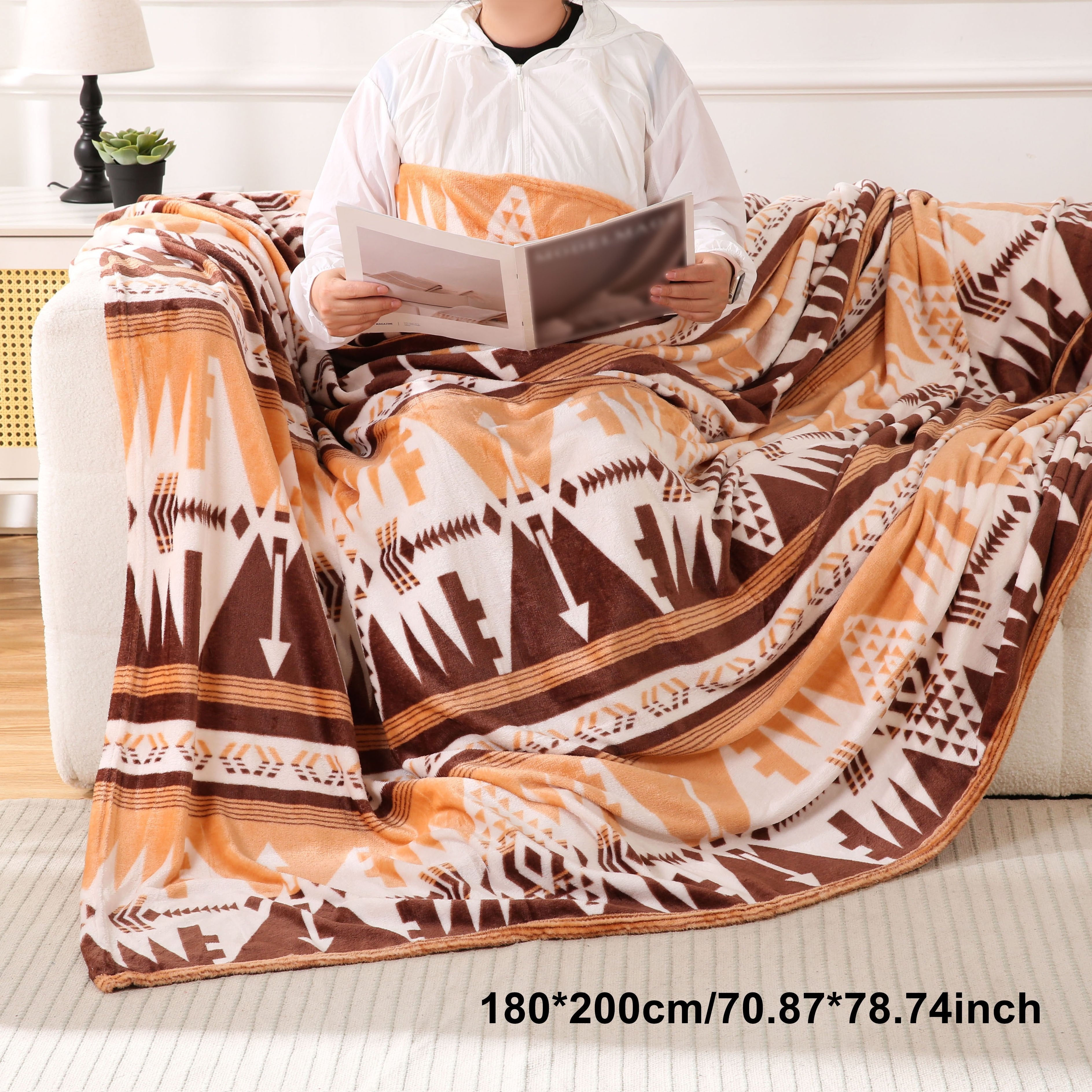 1pc Southwest Native American Flannel Polyester Throw Double-side Printed Blanket, Aztec Geometry Pattern Travel Couch Bed Blanket Plush Soft Lightweight Blanket For All Season Lootquake LLC