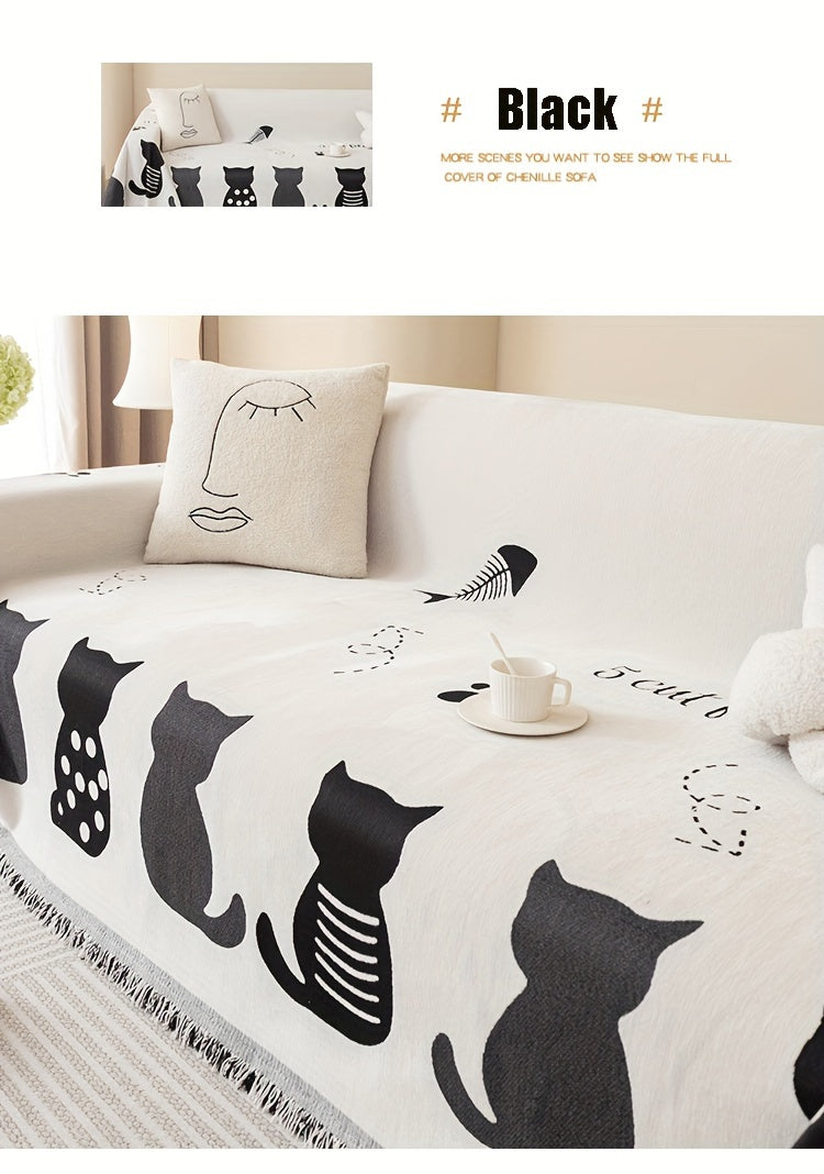 1pc Chenille Cat Cartoon Sofa Cover Blanket Four Seasons Universal Simple Double-sided Multi-functional Sofa Throw Blanket Couch Cover For Living Room Home Decor