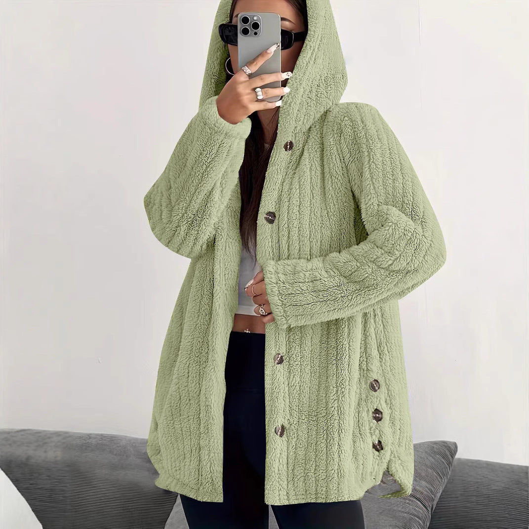 Hooded Loose Plush Coat Women's Regular Sleeve Pi-Mart