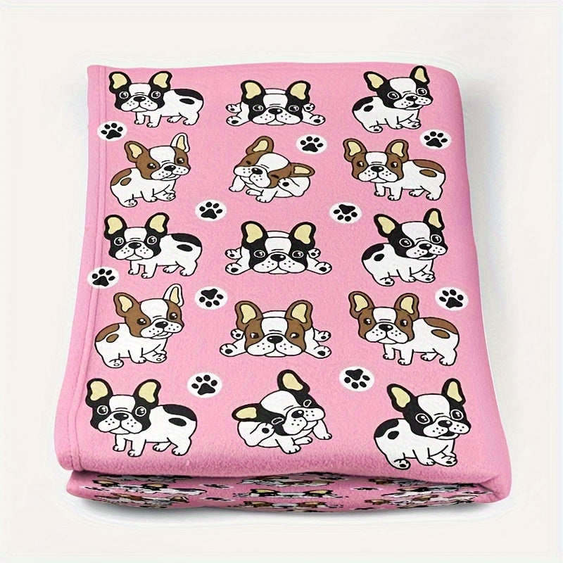 1pc Cute Cartoon Bulldog Print Blanket, Flannel Blanket, Soft Warm Throw Blanket Nap Blanket For Couch Sofa Office Bed Camping Travel, Multi-purpose Gift Blanket For All Season