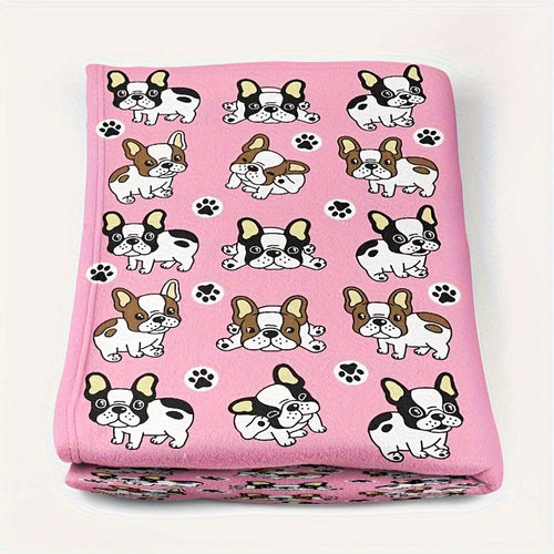 1pc Cute Cartoon Bulldog Print Blanket, Flannel Blanket, Soft Warm Throw Blanket Nap Blanket For Couch Sofa Office Bed Camping Travel, Multi-purpose Gift Blanket For All Season
