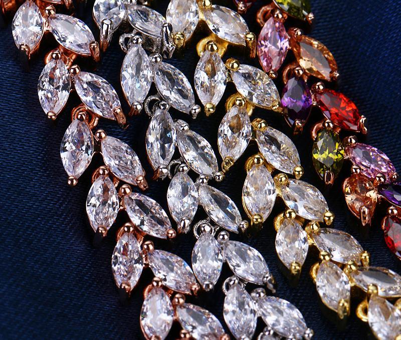 Luxury Diamond Shiny Fashion Charm AAA Cubic White Zircon Four Colors Leaf Jewelry Bracelets For Woman Elegance Wedding Party Gift - SJB-DIAMOND ELITES
