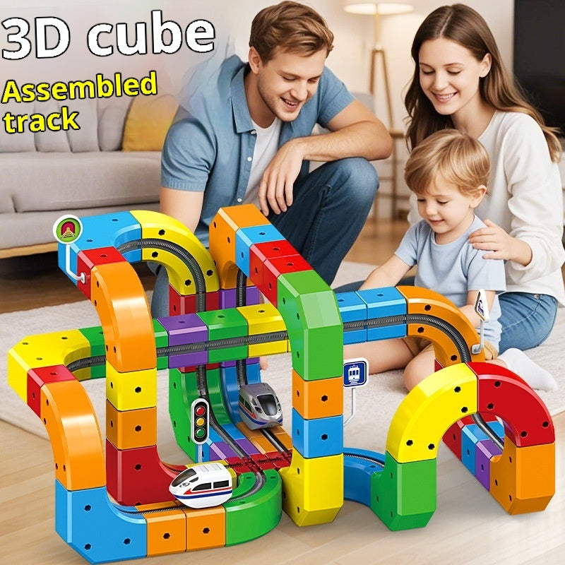 Electric Train Track Building Blocks - Assembled Cube Track Toy Set for Kids Ages 4-6 (51, 81, 123 PCs) Pi-Mart