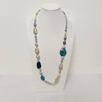 Handmade Resin & Shell Bead Necklace |  Artistic Beaded Statement Necklace |  Long Lightweight Boho Jewelry for Women (MAC346)
