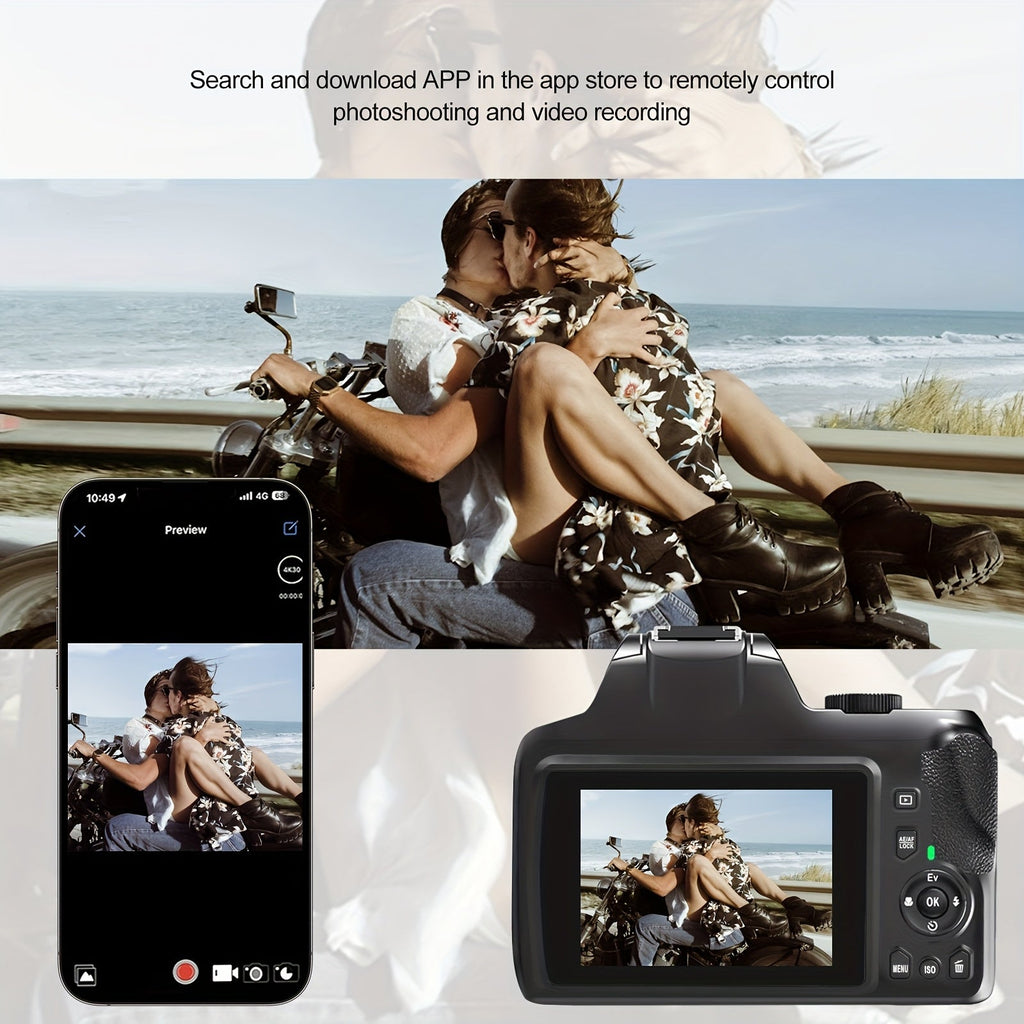 4K Digital Camera for Photography, 10x Zoom YouTube Vlogging Camera, 64MP Auto Focus Compact Camera with 64GB SD Card, Battery, USB Reader & Charging Stand