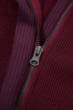 Waffle Zip Up Snap Button Hooded Jacket THRIXINE