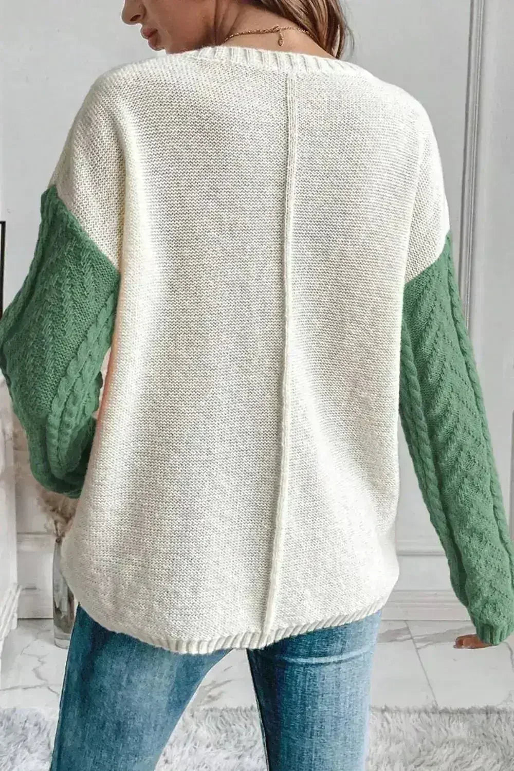 Color Block Round Neck Long Sleeve Sweater - SJB-DIAMOND ELITES