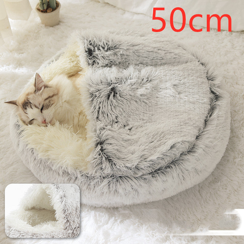 2 In 1 Dog And Cat Bed Pet Winter Bed Round Plush Warm Bed House Soft Long Plush Pets Bed Pi-Mart