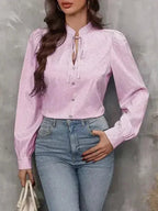 Striped Tie Neck Long Sleeve Blouse – Femstylo - SJB-DIAMOND ELITES