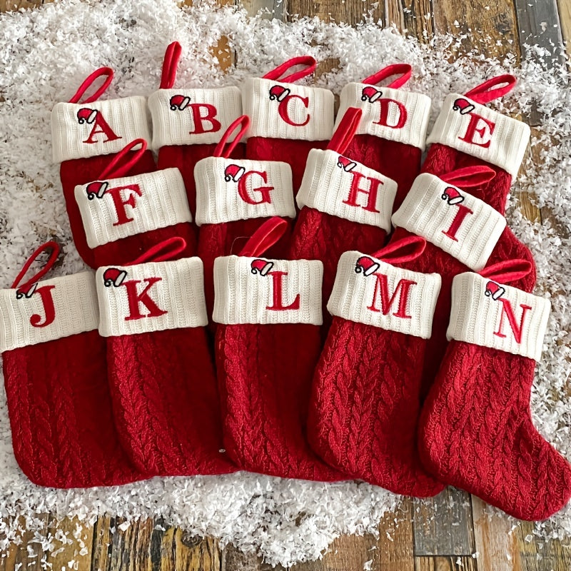 1pc Knitted Christmas Socks Stocking Gift Bag - Embroidered Alphabet, Candy Design, Scene Decor, Room Decor, Home Decor, Holiday Party Decor, Festive Gift Idea for Family and Friends Lootquake LLC