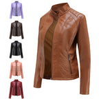 Simple European And American Trend Thin Coat Long Sleeve Motorcycle Jacket Women Pi-Mart