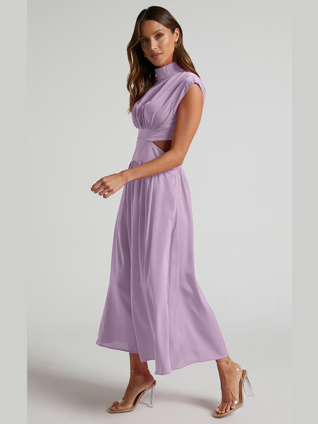 Modern Cutout Mock Neck Sleeveless Ruched Dress Elegant Dress For Women Stevvex