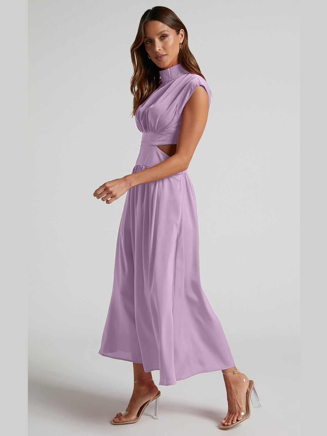 Modern Cutout Mock Neck Sleeveless Ruched Dress Elegant Dress For Women Stevvex