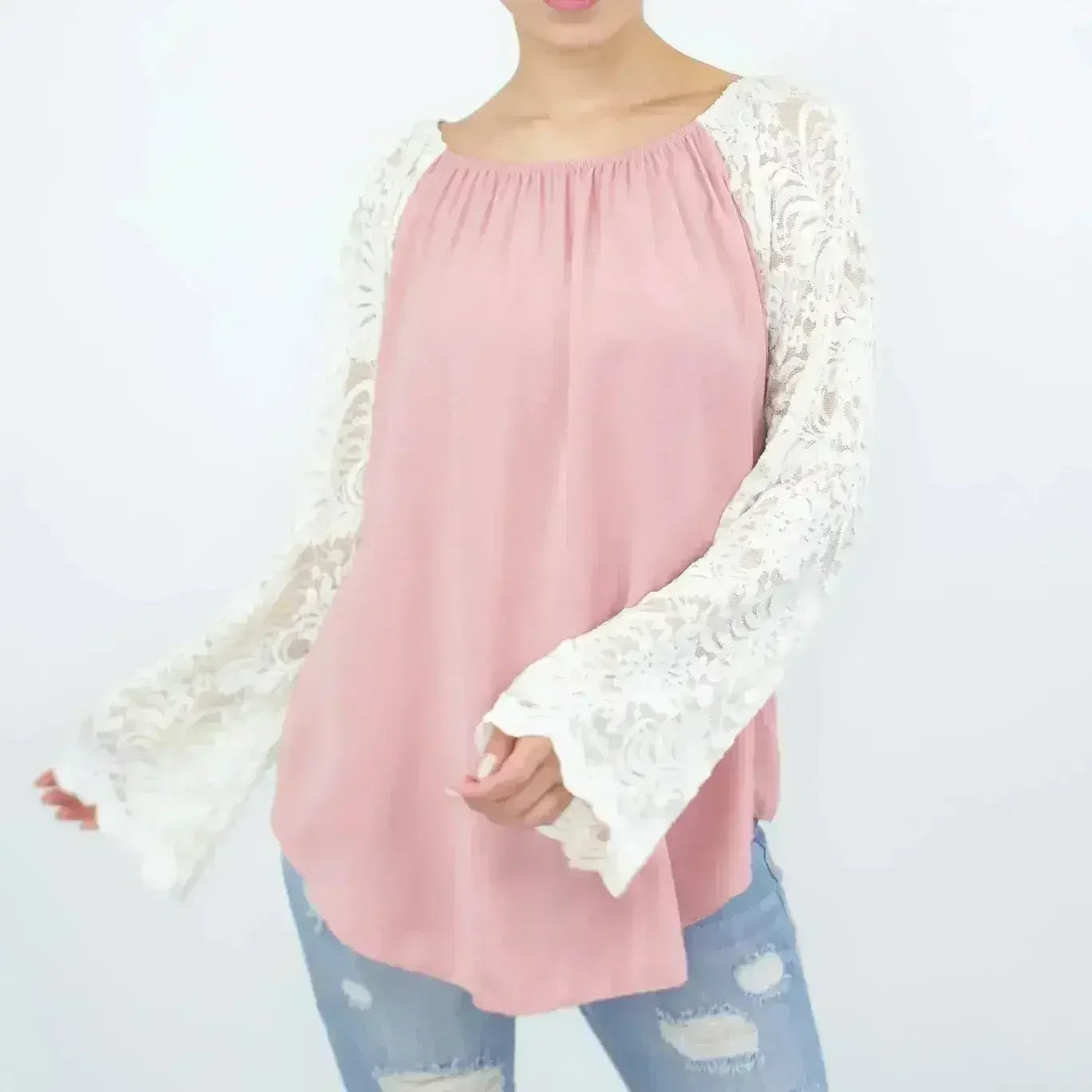 Lace Sleeve Backless Top - Rose | Femstylo Fashion | Made in USA - SJB-DIAMOND ELITES
